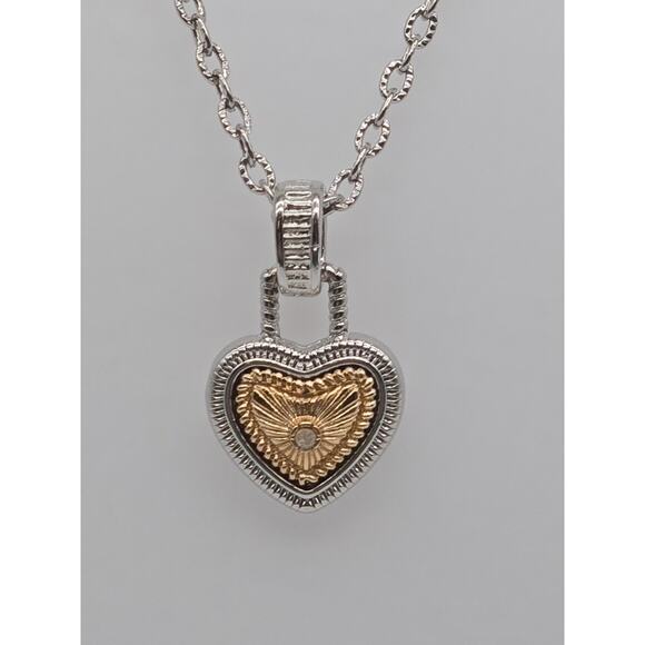 Diamonds International Diamond Heart Pendant 18" Necklace Silver Gold Finish - Picture 2 of 9